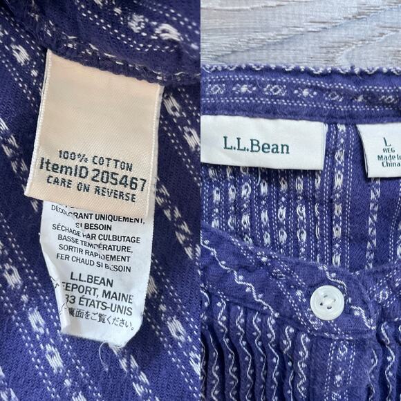 Vtg 90s LL BEAN Purple Striped Cotton Flannel Pajama Nightgown Sleepwear Sz L - Picture 8 of 8